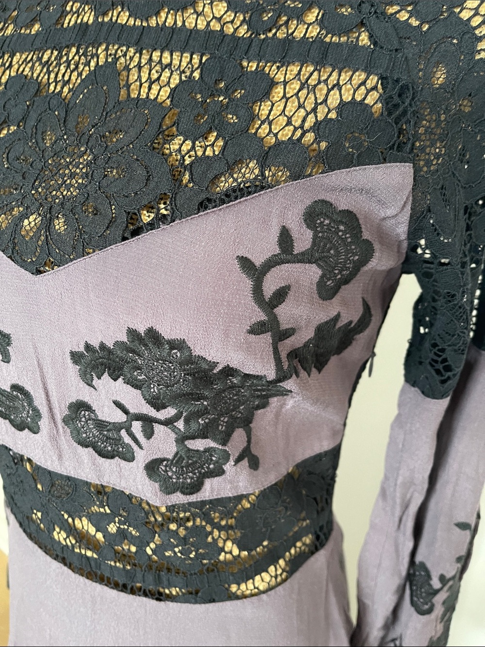 For Love & Lemons Dusty Plum Long-Sleeve Lace Appliqué Dress - Picture 5 of 7